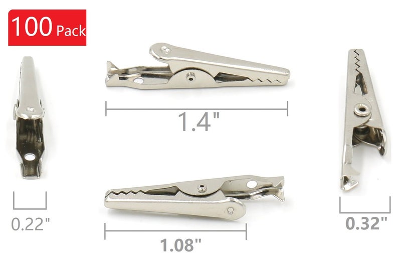 iexcell 100 Pcs 1.4 Inches / 35 mm Steel Alligator Clip Crocodile Clamps, Silver Tone Nickel Plated, Come in a Plastic Case - Image 2